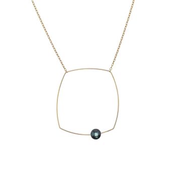 Grand collier pendentif carré avec perle d'eau douce ronde 8