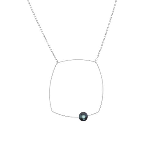 Large Square Pendant Necklace with Round Freshwater Pearl