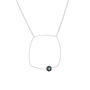 Grand collier pendentif carré avec perle d'eau douce ronde 1
