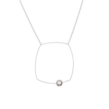 Grand collier pendentif carré avec perle d'eau douce ronde 5