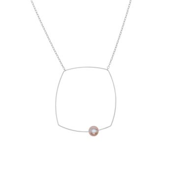Grand collier pendentif carré avec perle d'eau douce ronde 6
