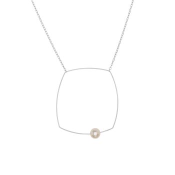 Grand collier pendentif carré avec perle d'eau douce ronde 7