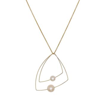 Collier Pendentif Double Triangle avec Perles Blanches 7