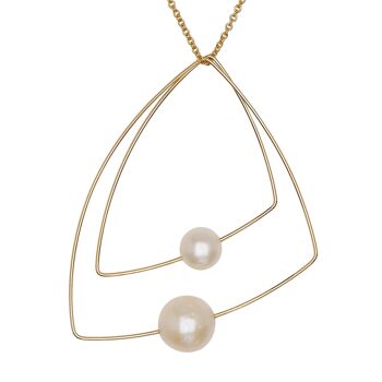 Collier Pendentif Double Triangle avec Perles Blanches 3