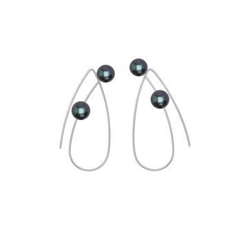 Boucles d'Oreilles Boucles Pointues avec Perles d'Eau Douce Rondes 7