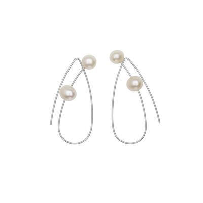 Boucles d'Oreilles Boucles Pointues avec Perles d'Eau Douce Rondes