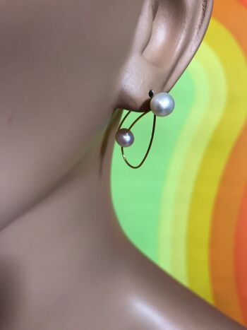 Boucles d'Oreilles Boucles Pointues avec Perles d'Eau Douce Rondes 4