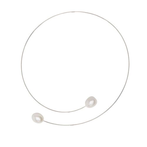 Round Asymmetric Neckwire with White Oval Freshwater Pearls