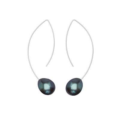 Boucles d'Oreilles Longues Courbes avec Perles d'Eau Douce Rondes Gouttes