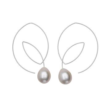 Grandes Boucles d'Oreilles Coudées avec Perles d'Eau Douce Rondes 8