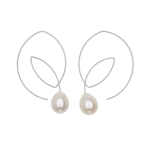Large Angled Loop Earrings with Round Freshwater Pearls