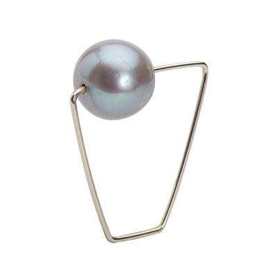Square Ring with Grey Freshwater Pearl