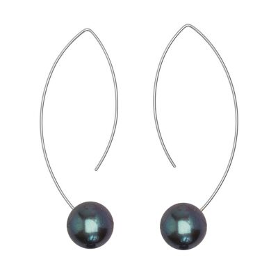 Boucles d'Oreilles Longues Courbes avec Perles d'Eau Douce Rondes