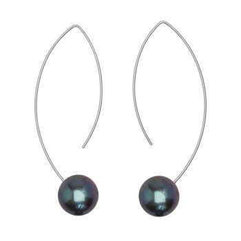 Boucles d'Oreilles Longues Courbes avec Perles d'Eau Douce Rondes 1