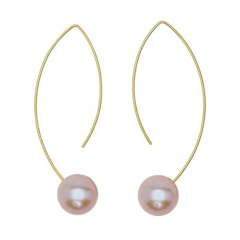 Boucles d'Oreilles Longues Courbes avec Perles d'Eau Douce Rondes 16