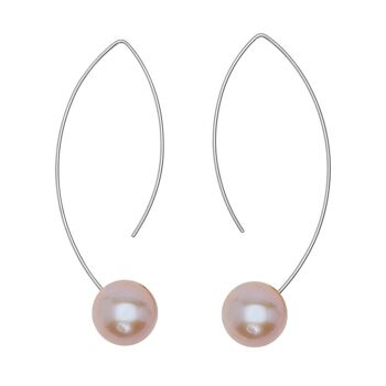 Boucles d'Oreilles Longues Courbes avec Perles d'Eau Douce Rondes 12