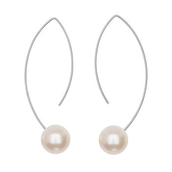 Boucles d'Oreilles Longues Courbes avec Perles d'Eau Douce Rondes 13