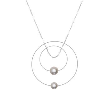 Collier pendentif double cercle avec perles d'eau douce rondes 13