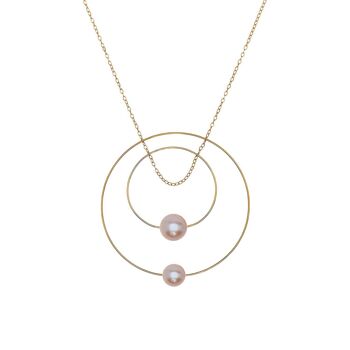 Collier pendentif double cercle avec perles d'eau douce rondes 10