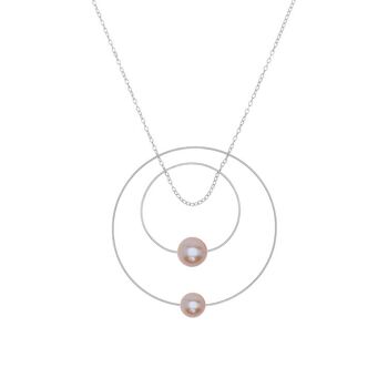 Collier pendentif double cercle avec perles d'eau douce rondes 14