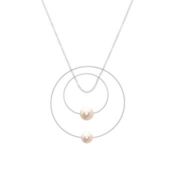 Collier pendentif double cercle avec perles d'eau douce rondes 15