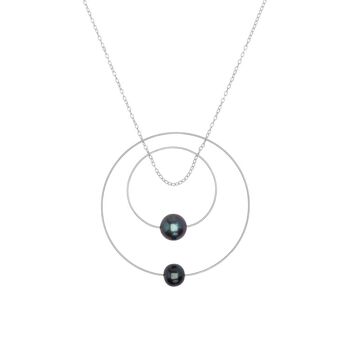 Collier pendentif double cercle avec perles d'eau douce rondes 12