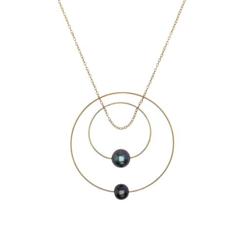 Double Circle Pendant Necklace with Round Freshwater Pearls