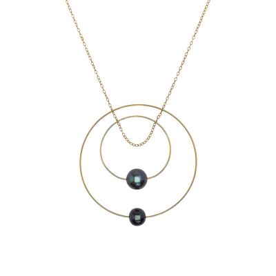 Collier pendentif double cercle avec perles d'eau douce rondes