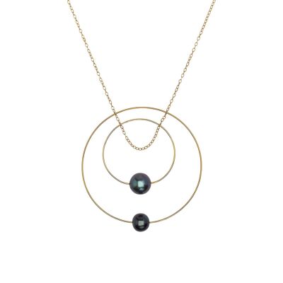 Collana Pendente Doppio Cerchio con Perle Tonde d'Acqua Dolce