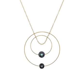Collier pendentif double cercle avec perles d'eau douce rondes 1