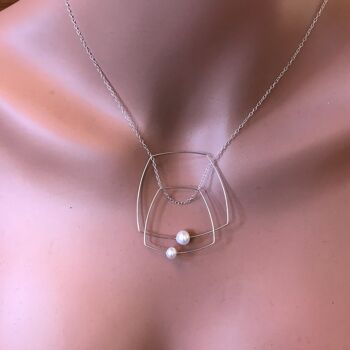Collier pendentif double cercle avec perles d'eau douce rondes 4