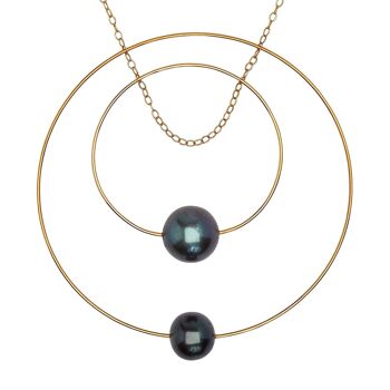 Collier pendentif double cercle avec perles d'eau douce rondes 6
