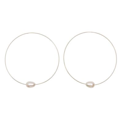 Medium Round Hoops with Oval Medium Round Hoops with Oval Freshwater Pearls