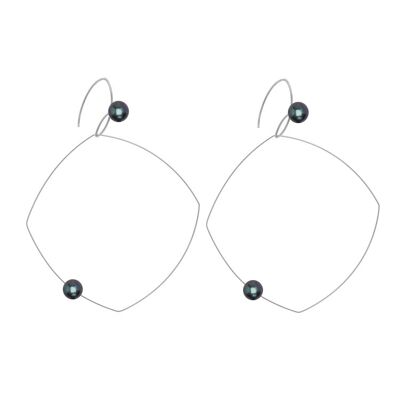 Boucles d'Oreilles Carrées Multi Wear avec Perles d'Eau Douce Rondes