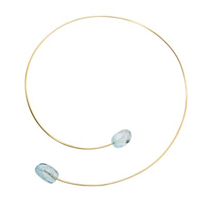 Round Asymmetric Neckwire with Hand Cut Natural Aquamarine