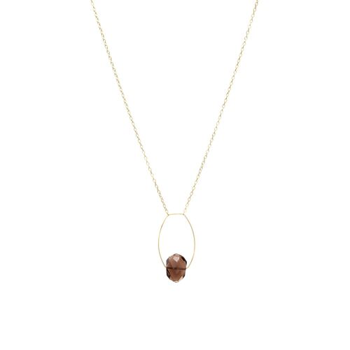 Rounded Rectangle Pendant Necklace with Smoky Quartz