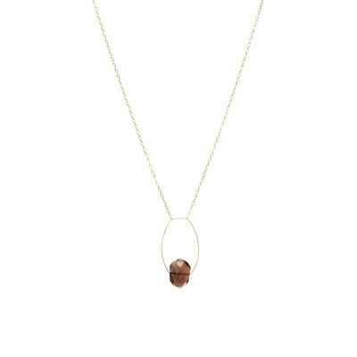 Collier pendentif rectangle arrondi avec quartz fumé