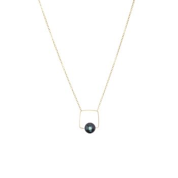 Collier pendentif carré moyen avec perle d'eau douce ronde 10