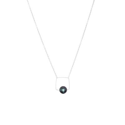 Collier pendentif carré moyen avec perle d'eau douce ronde