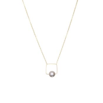 Collier pendentif carré moyen avec perle d'eau douce ronde 11