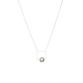Collier pendentif carré moyen avec perle d'eau douce ronde 7