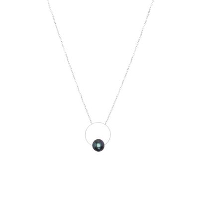 Collier pendentif cercle moyen avec perle d'eau douce ronde