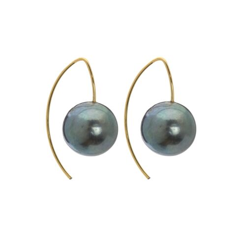 Short Curve Earrings with Round Freshwater Pearls  9mm