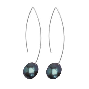 Boucles d'Oreilles Longues Courbes avec Perles d'Eau Douce Ovales 9