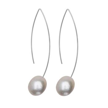 Boucles d'Oreilles Longues Courbes avec Perles d'Eau Douce Ovales 11