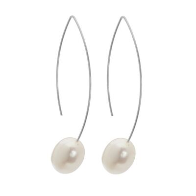 Long Curve Earrings with Oval Freshwater Pearls