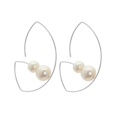 Boucles d'Oreilles Courbes Longues à Angle avec Perles d'Eau Douce Rondes