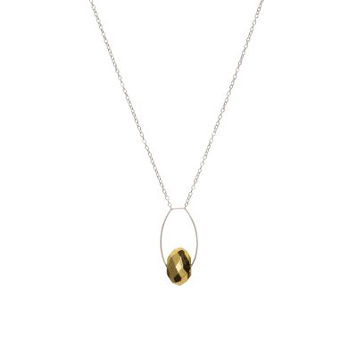 Rounded Rectangle Pendant Necklace with Gold Pyrite