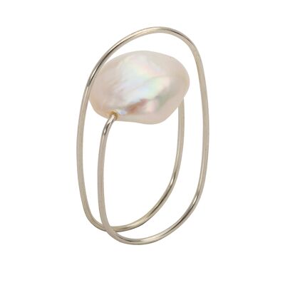 Anello avvolgente ovale con perla Biwa bianca