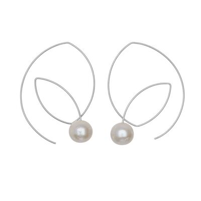 Grandes boucles d'oreilles à boucle angulaire avec perles d'eau douce naturelles rondes avec options de couleur